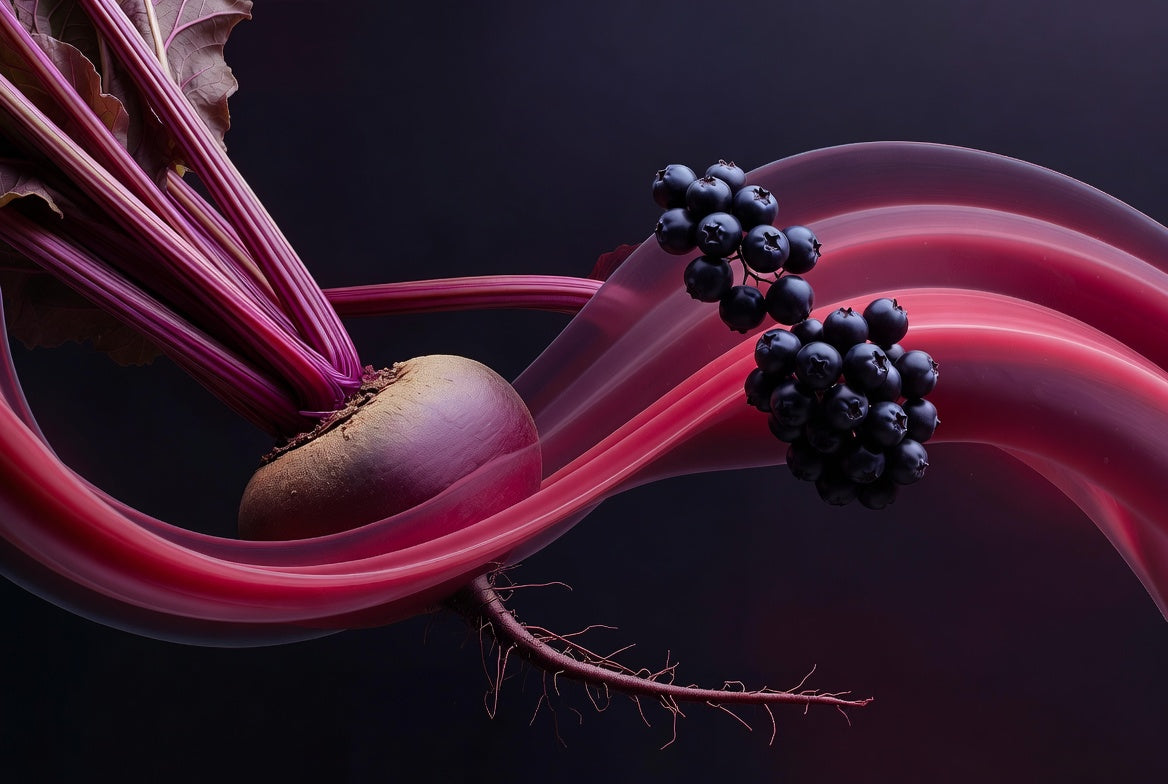 Fresh beetroot and dark berries, natural sources of nitric-oxide support