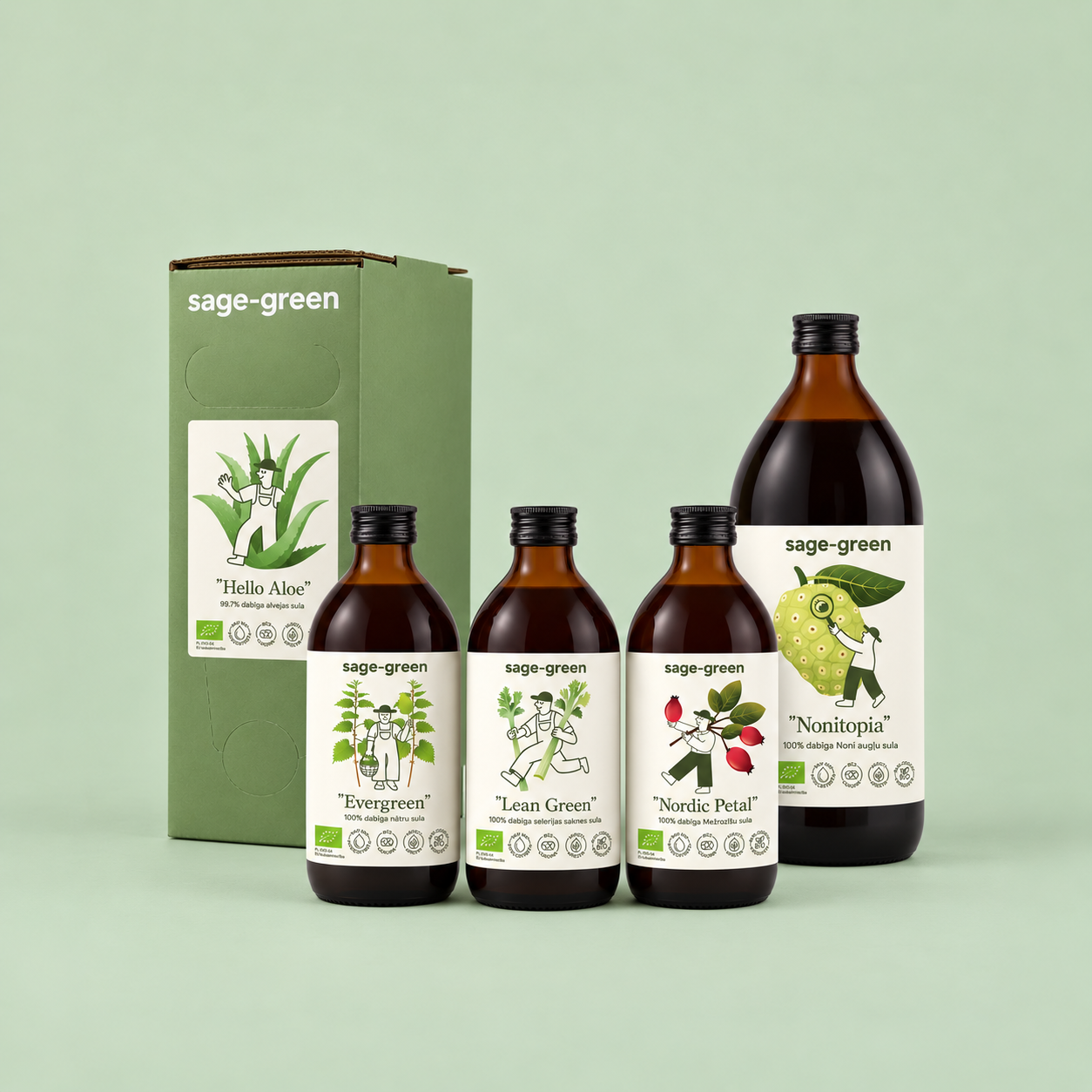 Green Signature complete five-product collection: Hello Aloe, Nonitopia, Evergreen, Lean Green and Nordic Petal